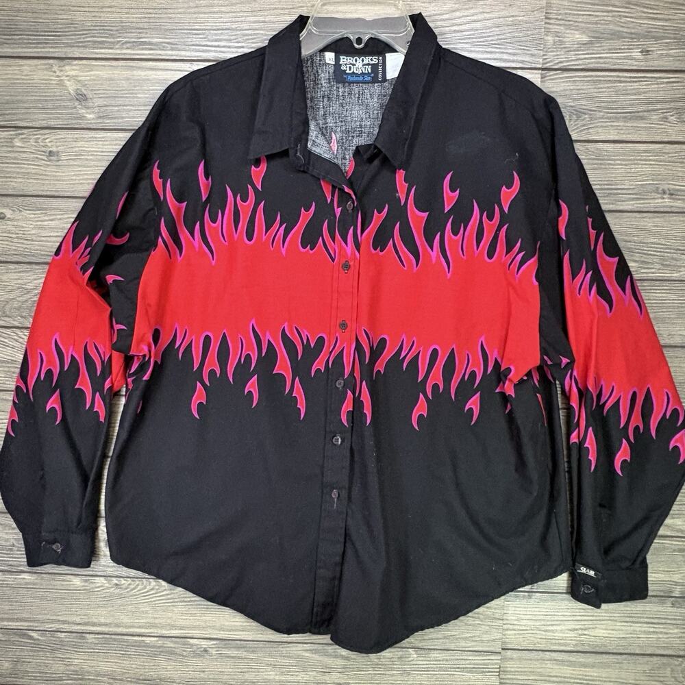 Brooks & Dunn Western Flames Shirt Button Front Panhandle Slim Size XL Vintage